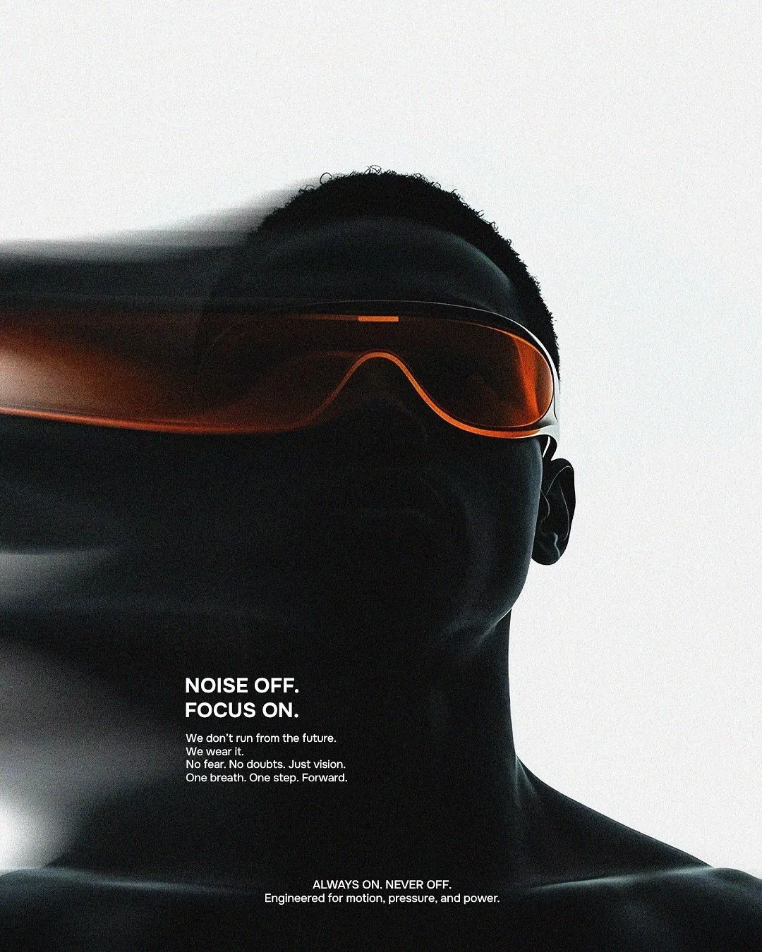 Silhouetted profile wearing futuristic orange-tinted glasses